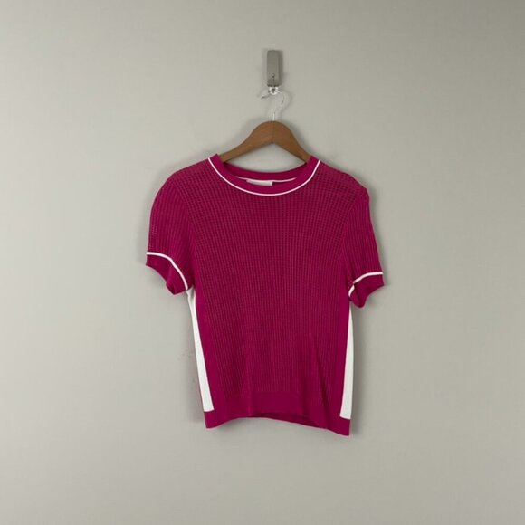 Anthropologie Sporty Mesh Crew Neck Sweater Tee Fuschia Size Small - Picture 1 of 6
